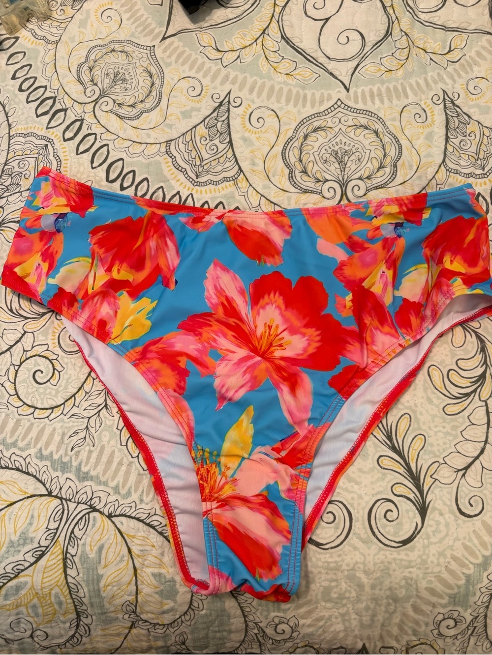 SHEIN Blue Floral High-Waist Bikini Bottoms - Red Pink Yellow